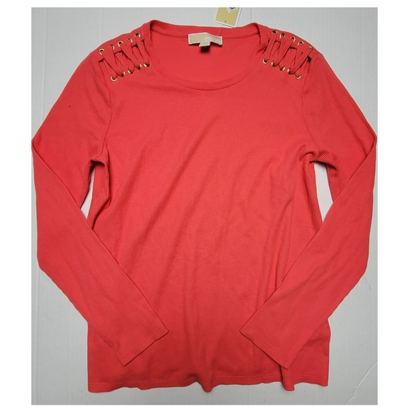 NWT! Michael Kors Lace Up Shoulder Thermal Top - Picture 2 of 12